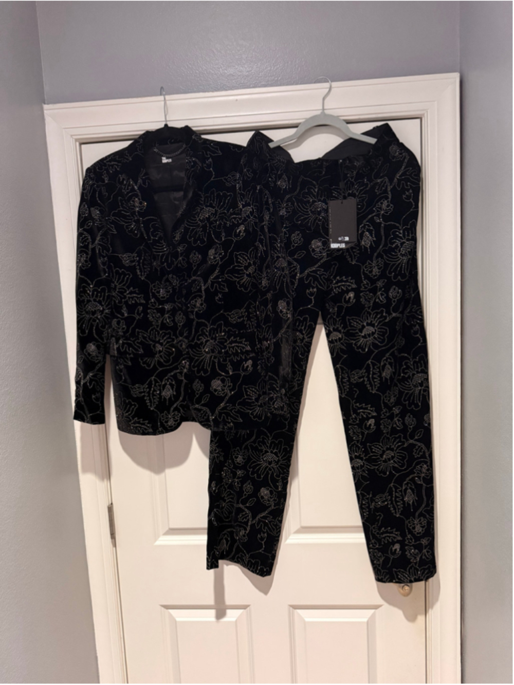 Women's The Kooples Floral Velvet Pantsuit Black Silver Size XS - Picture 5 of 13